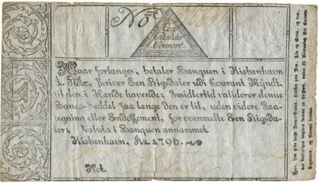 Аверс банкноты 1 rigsdaler z tekstem antyfałszerskim (Dania) 1788