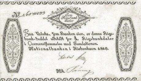 Аверс банкноты 1 ригсбанкдалер (Дания) 1819 года