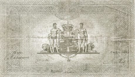 Реверс банкноты 20 ригсбанкдалеров, подписи на реверсе (Дания) 1851 года