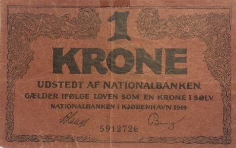 Аверс банкноты 1 крона (Дания) 1914 года