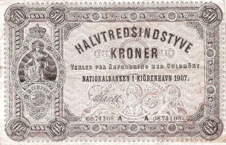 Аверс банкноты 50 крон, зигзаг в водяном знаке (Дания) 1904 года