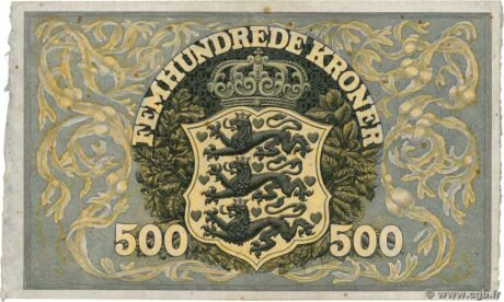 Реверс банкноты 500 крон (Дания) 1910 года