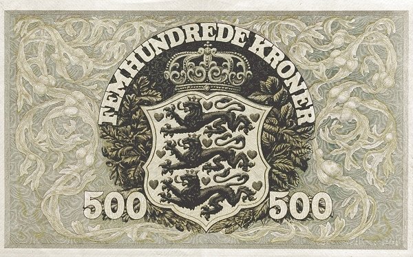 Реверс банкноты 500 крон (Дания) 1939 года