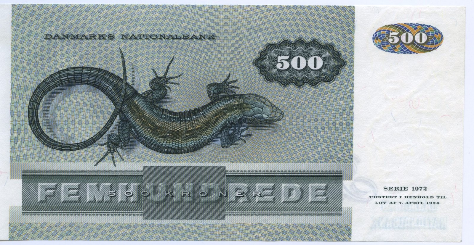 Реверс банкноты 500 крон (Дания) 1972 года