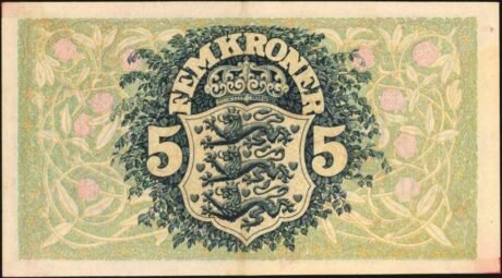 Реверс банкноты 5 крон, надпечатка (Дания) 1940 года