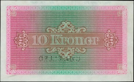 Реверс банкноты 10 крон, второй экстренный выпуск (Дания) 1940 года