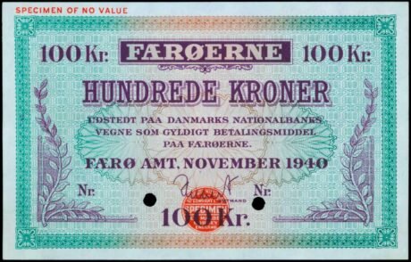 Аверс банкноты 100 крон, второй экстренный выпуск (Дания) 1940 года