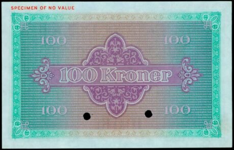 Реверс банкноты 100 крон, второй экстренный выпуск (Дания) 1940 года