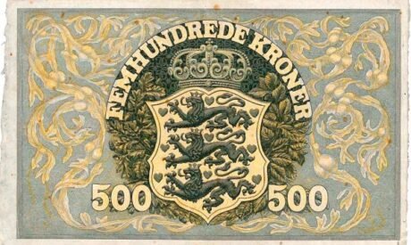 Реверс банкноты 500 крон, надпечатка (Дания) 1940 года