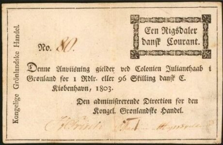 Аверс банкноты 1 ригсдалер (Дания) 1803 года