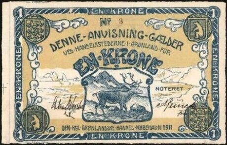 Аверс банкноты 1 крона (Дания) 1911 года