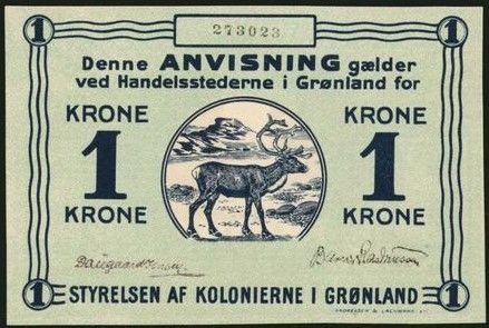 Аверс банкноты 1 крона (Дания) 1913 года