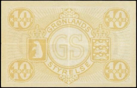 Реверс банкноты 10 крон, узор снаружи рамки (Дания) 1926 года