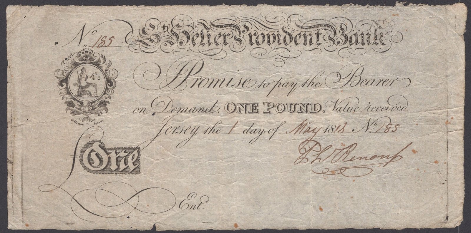 Аверс банкноты 1 фунт (Джерси) 1812 года