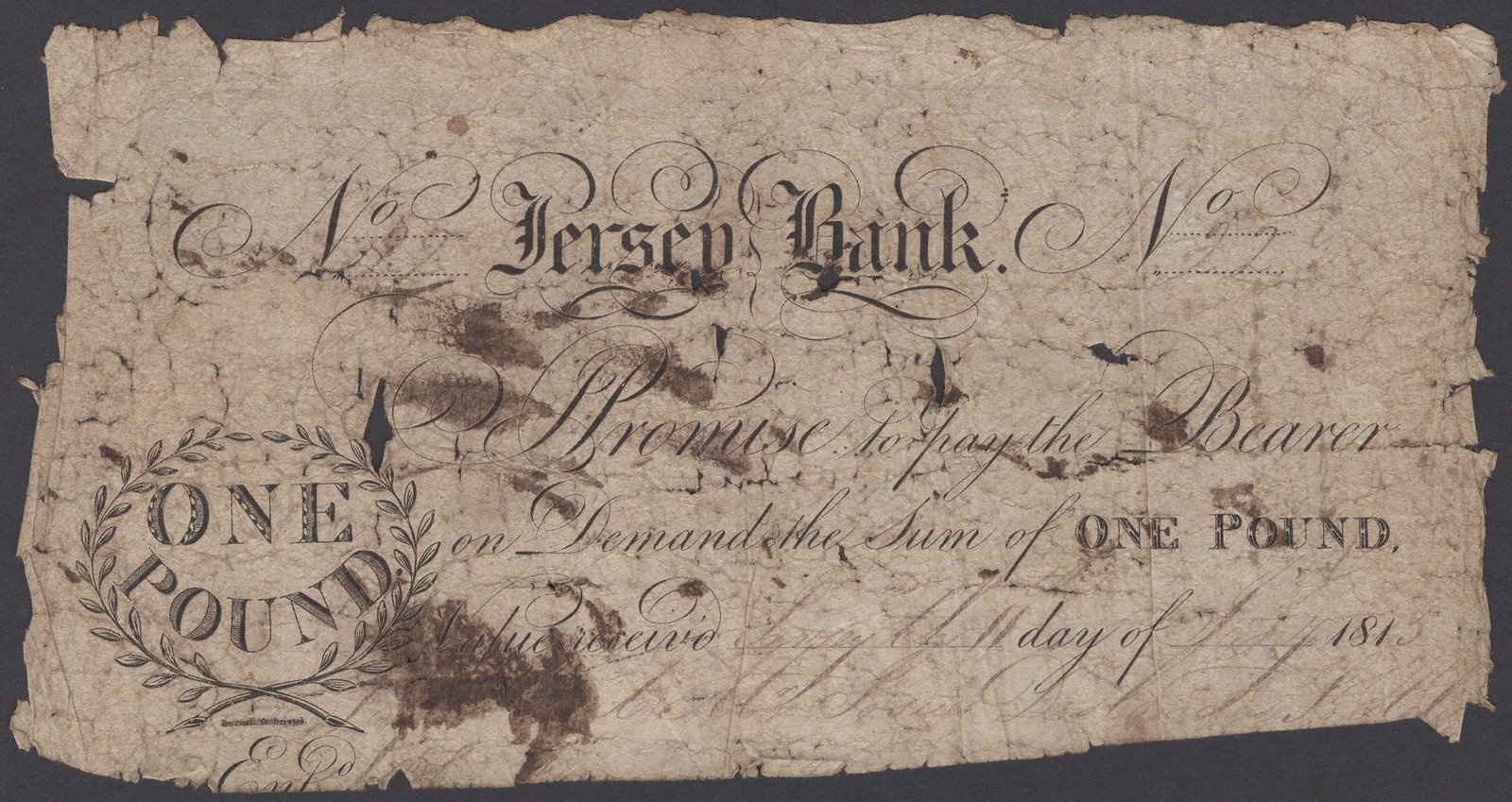Аверс банкноты 1 фунт (Джерси) 1815 года
