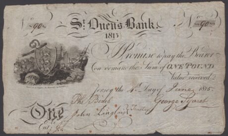 Аверс банкноты 1 фунт (Джерси) 1815 года