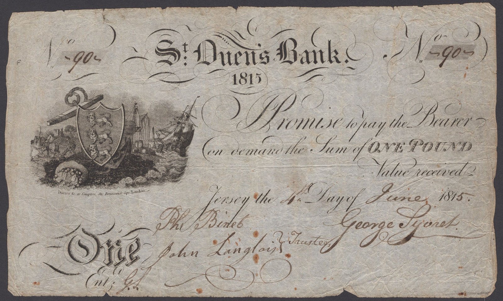Аверс банкноты 1 фунт (Джерси) 1815 года