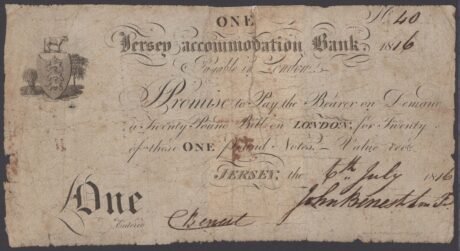 Аверс банкноты 1 фунт (Джерси) 1816 года