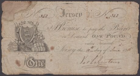 Аверс банкноты 1 фунт (Джерси) 1816 года