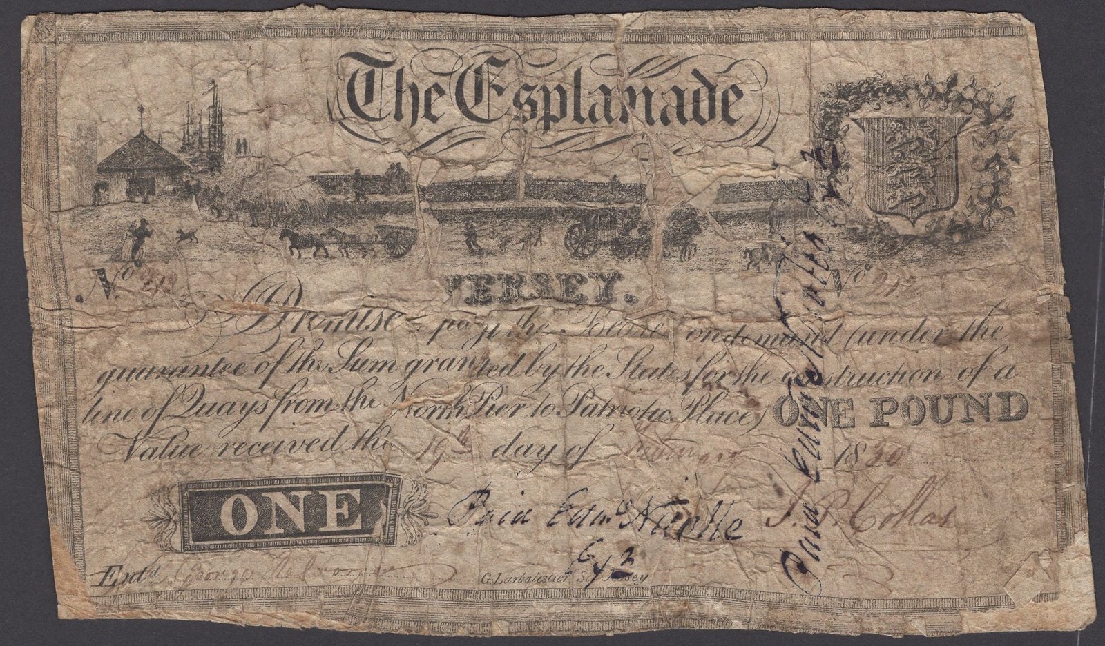 Аверс банкноты 1 фунт (Джерси) 1830 года