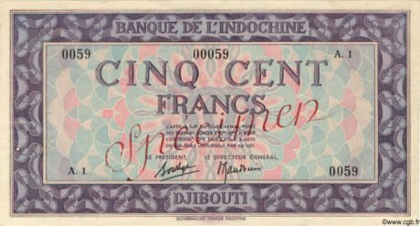 Аверс банкноты 500 франков (Джибути) 1945 года