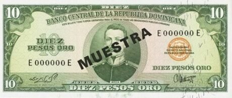 Аверс банкноты 10 песо (Доминиканская Республика) 1964 года