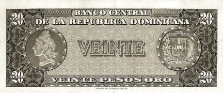 Реверс банкноты 20 песо (Доминиканская Республика) 1964 года