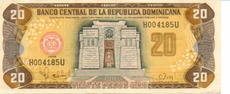 Аверс банкноты 20 pesos (Republika Dominikańska) 1997