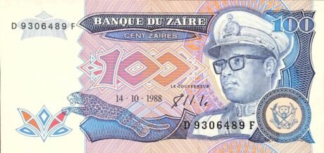 Аверс банкноты 100 заиров (Заир) 1988 года
