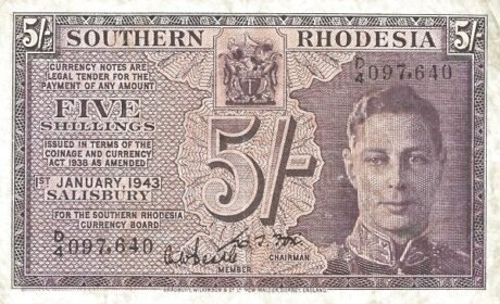 Аверс банкноты 5 шиллингов, маленькая (Зимбабве) 1943 года