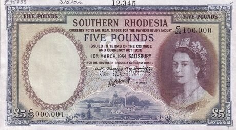 Аверс банкноты 5 funtów (Zimbabwe) 1953