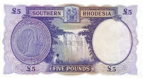 Реверс банкноты 5 funtów (Zimbabwe) 1953