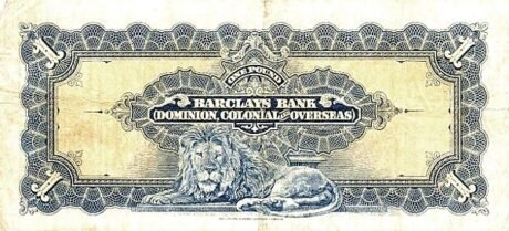 Реверс банкноты 1 фунт – barclays bank dominion, колониальный и зарубежный (Зимбабве) 1926 года
