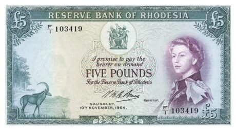 Аверс банкноты 5 фунтов (Зимбабве) 1964 года