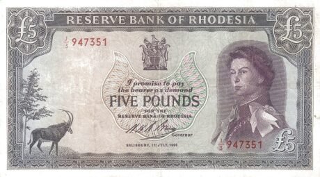 Аверс банкноты 5 фунтов (Зимбабве) 1966 года