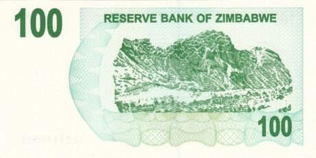 Реверс банкноты Чек на предъявителя номиналом 100 долларов (Зимбабве) 2006 года