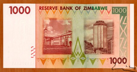 Реверс банкноты 1000 долларов (Зимбабве) 2007 года