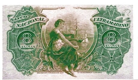 Реверс банкноты 8 tangas bez grzbietu (Indie) 1917