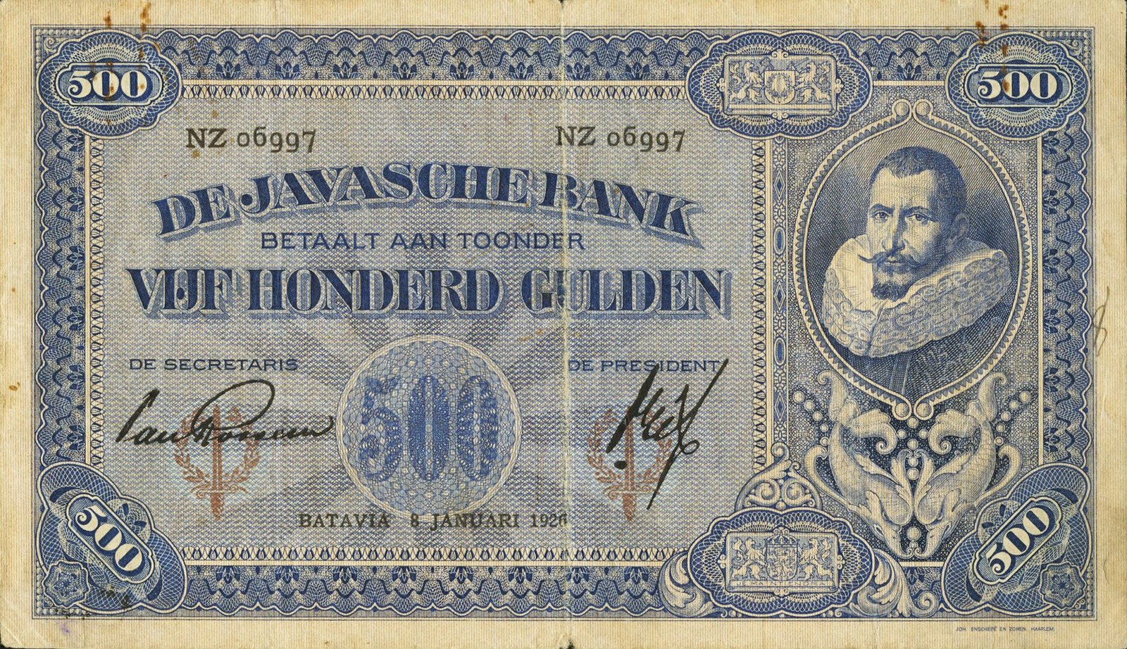 Аверс банкноты 500 гульденов (Индонезия) 1926 года