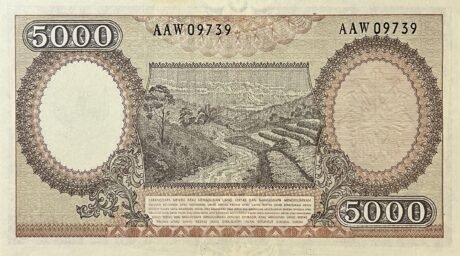 Реверс банкноты 5000 рупий (Индонезия) 1958 года
