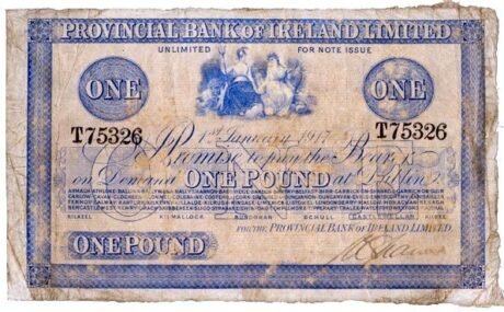 Аверс банкноты 1 фунт, Провинциального банка Ирландии (Ирландия) 1903 года