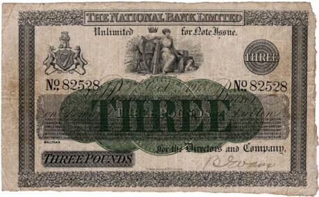 Аверс банкноты 3 фунта, Национального банка (Ирландия) 1901 года