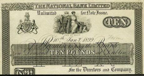 Аверс банкноты 10 фунтов, Национального банка (Ирландия) 1896 года