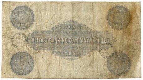 Реверс банкноты 10 фунтов, Белфастской банковской компании (Ирландия) 1903 года