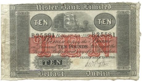 Аверс банкноты 10 фунтов, Ольстер банк (Ирландия) 1908 года