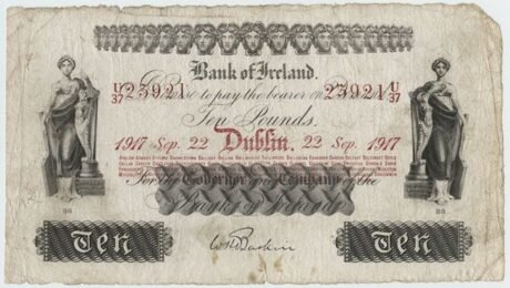 Аверс банкноты 10 фунтов, банк Ирландии (Ирландия) 1910 года