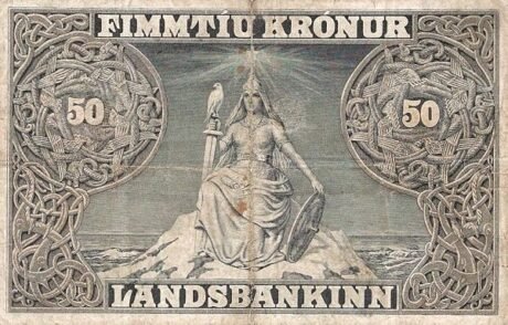 Реверс банкноты 50 крон - Острова Ландсшодур Фредерика VIII (Исландия) 1907 года
