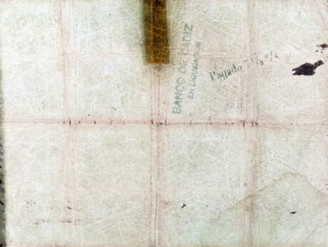 Реверс банкноты 100 reali Vellona Banco de Cadiz (Hiszpania)