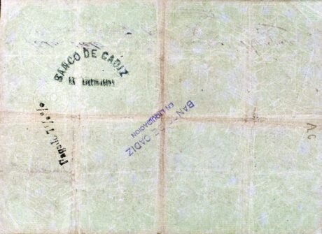 Реверс банкноты 100 reali Vellona Banco de Cadiz (Hiszpania)