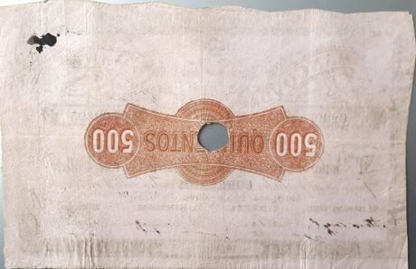 Реверс банкноты 500 reali Vellona Banco de Zaragoza (Hiszpania) 1857